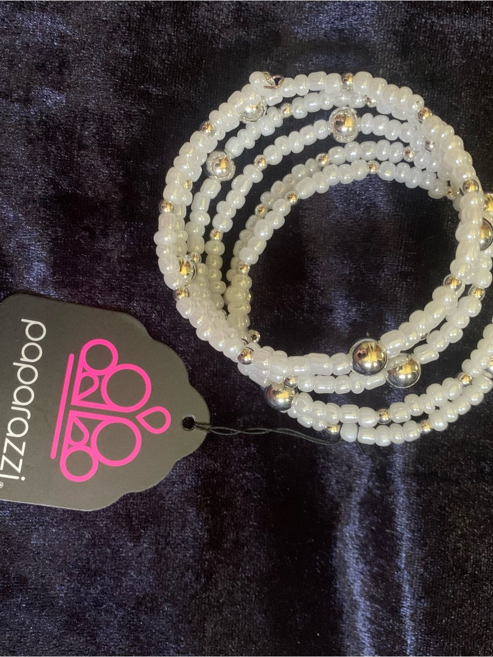 paparazzi White and Gold Beaded Coil Bracelet Set - Stackable Sparkle